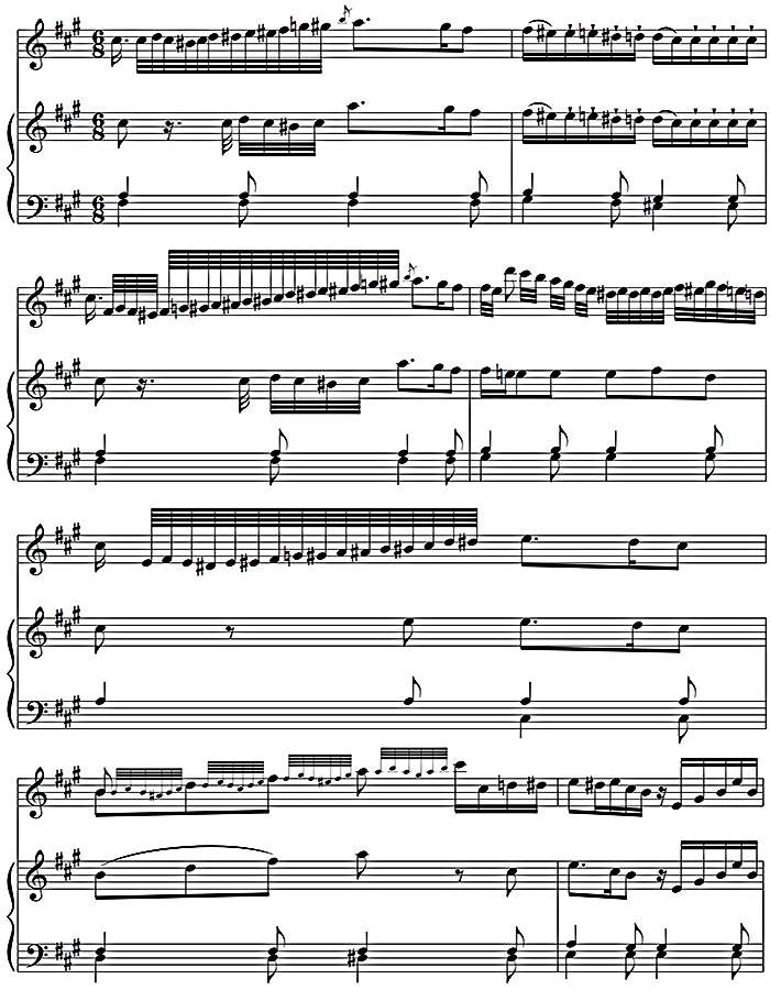 Figure 2: B. Ployer, embellished version of Mozart Piano concerto in A major, KV 488, ‘Adagio’, bars 22-28.